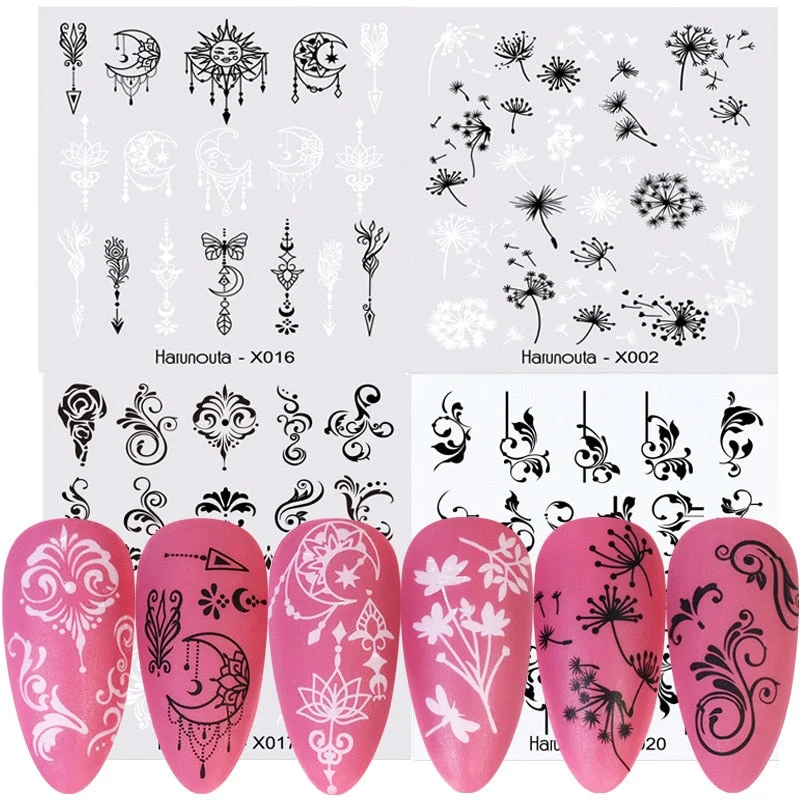 Harunouta 4pcs Geometry Color Wave Line Water Decals Stickers Flower Leaves Slider For Nails Spring Summer Nail Art Decorations-Nail Inspo