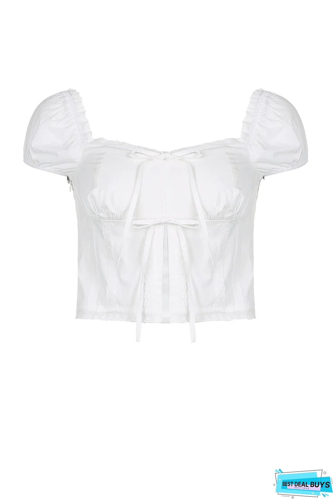 Puff Sleeve Tie-up Slit Crop Top