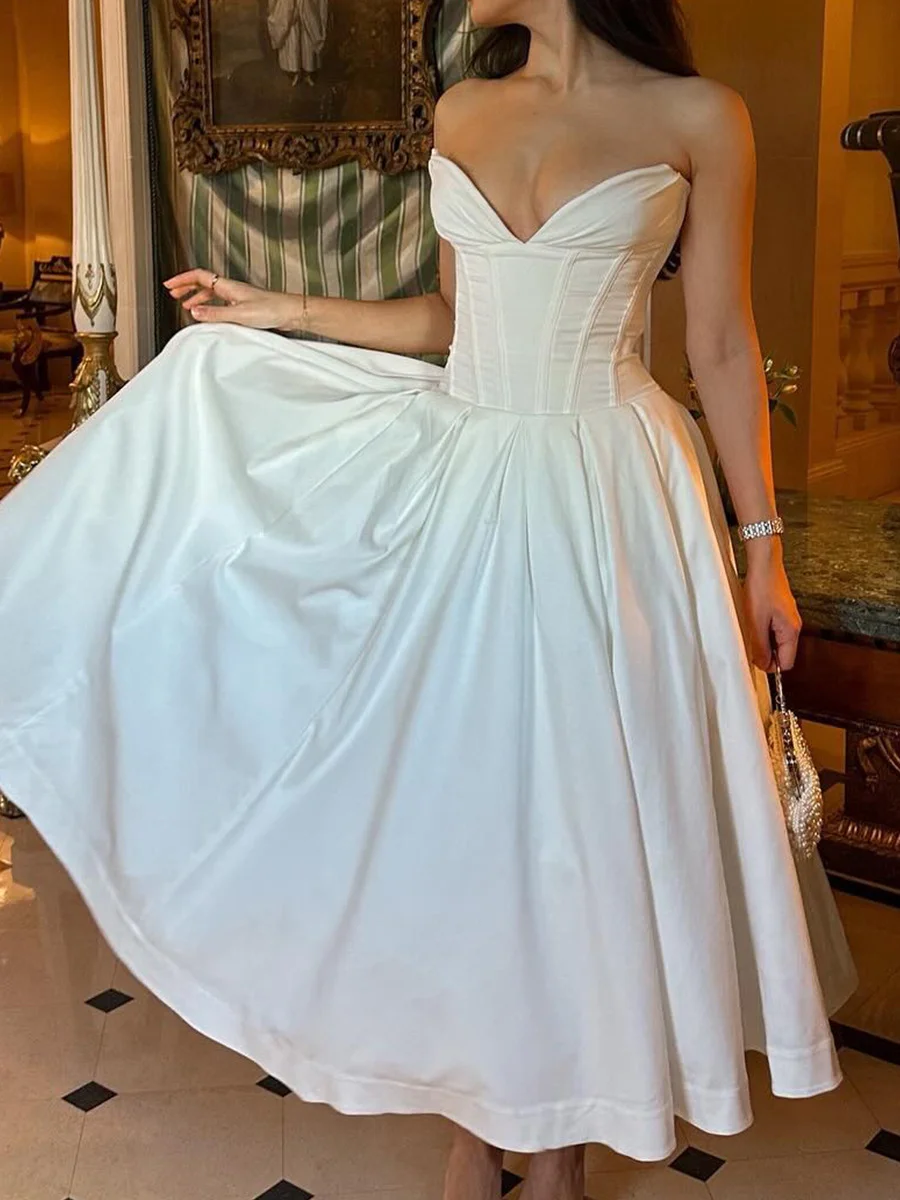 Brownm Women's Clothing New Dress Sexy Chest Bare Back Fish Bone Girded Sleeveless Dress Women's Dress High Sense