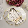 10 Pack | 10" Clear / Gold Geometric Design Plastic Dinner Plates, Disposable Octagon Party Plates