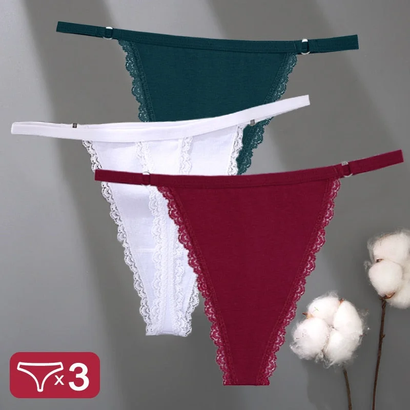 3PCS/Set Cotton Panties Lace G-String Women Lingerie Sexy Underwear for Female Panties Ladies T-Back Thong Lace Floral Pantys