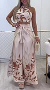Women's Halter Top + Trousers Printed Holiday Three-piece Suit