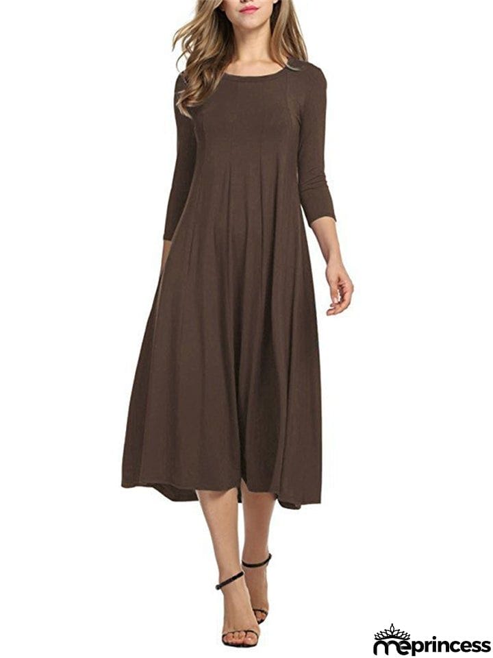 Stylish Solid Color Round Collar Pullover Dresses