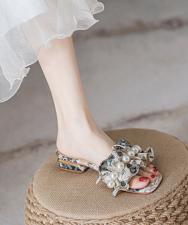 VCSHOES Cotton Fabric Embroidery Nail Bead Splicing Slide Sandals