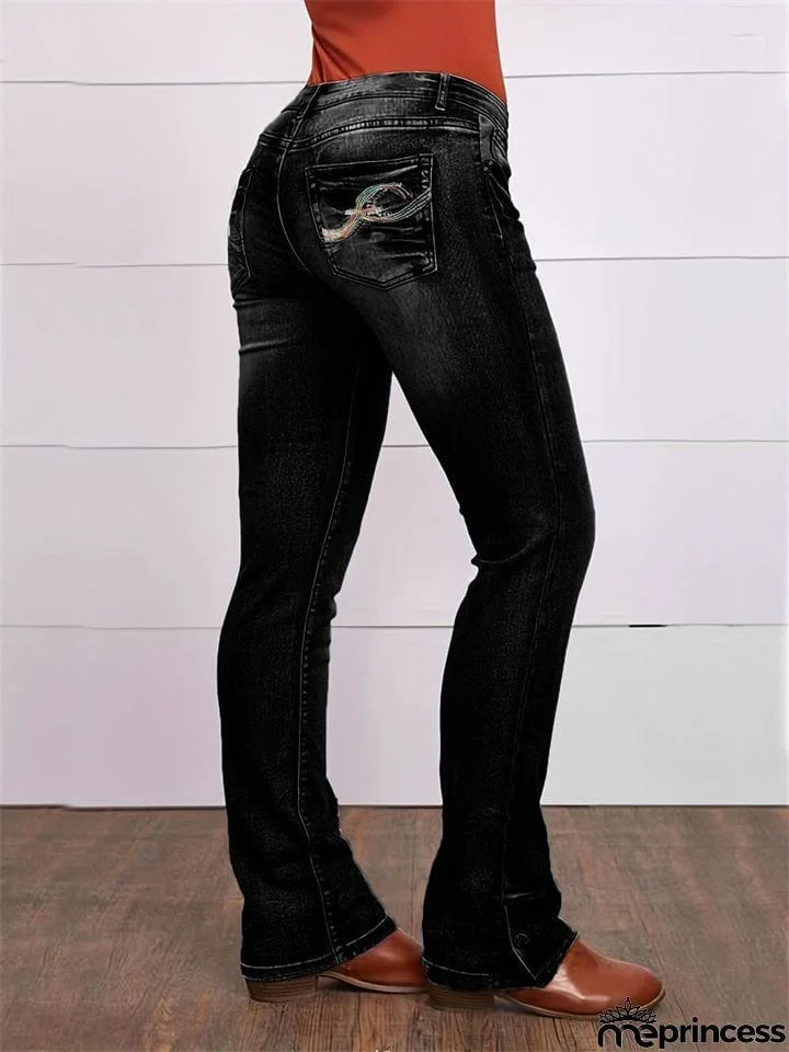 Women's Embroidered Stretch Simple Casual Jeans