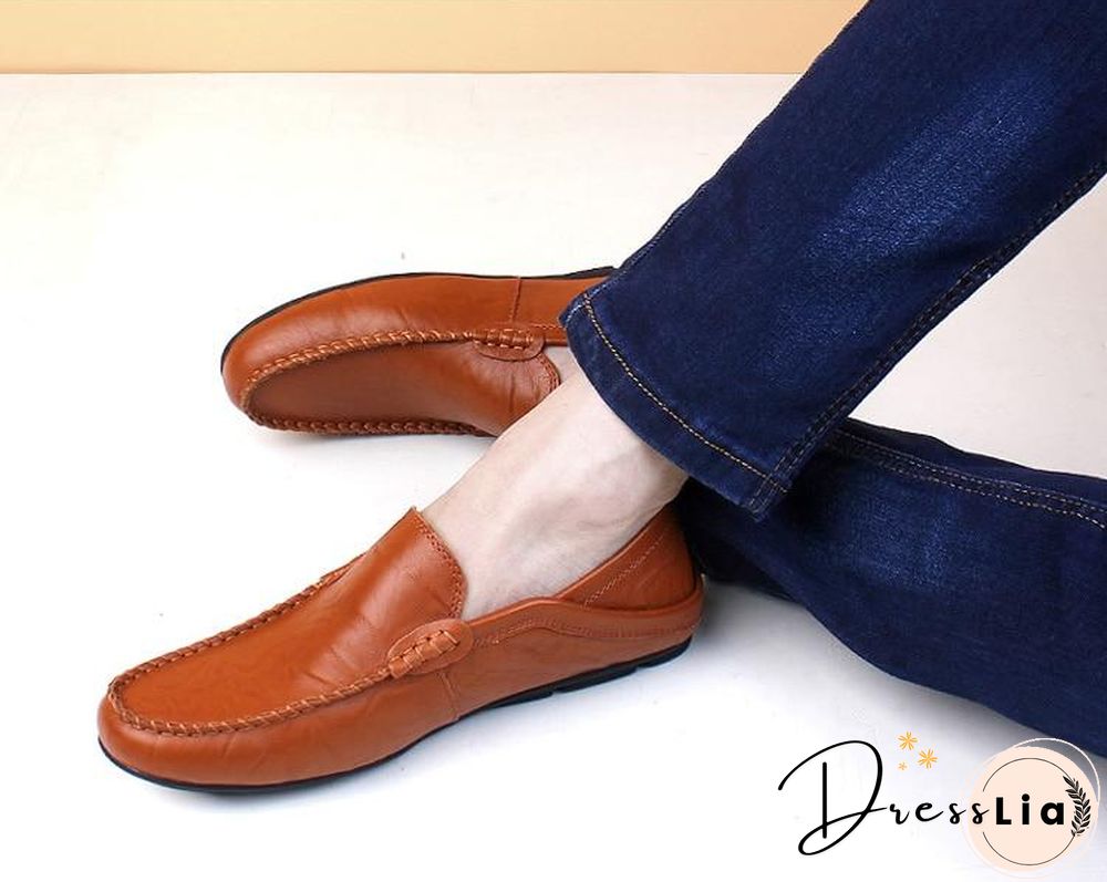 slip on casual men loafers mens moccasins shoes genuine leather men's flats shoes