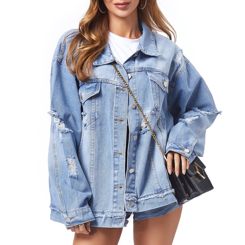 Long Sleeve Women's Denim Jacket Hole Fashion Coats
