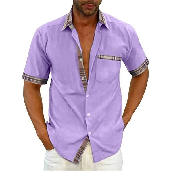 Men's Casual Plaid Collar Button Summer Linen Shirt