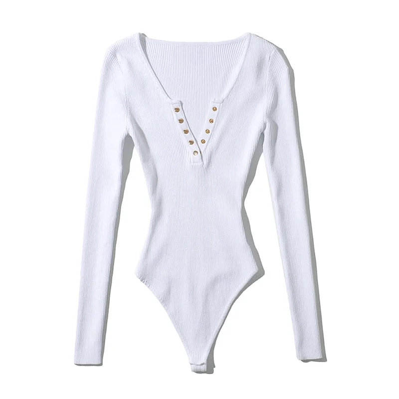 Aachoae Solid Knitted Bodycon Bodysuits Women Long Sleeve Home Jumpsuit Lady Sheath Sexy Body Suit Spring Combinaison Femme