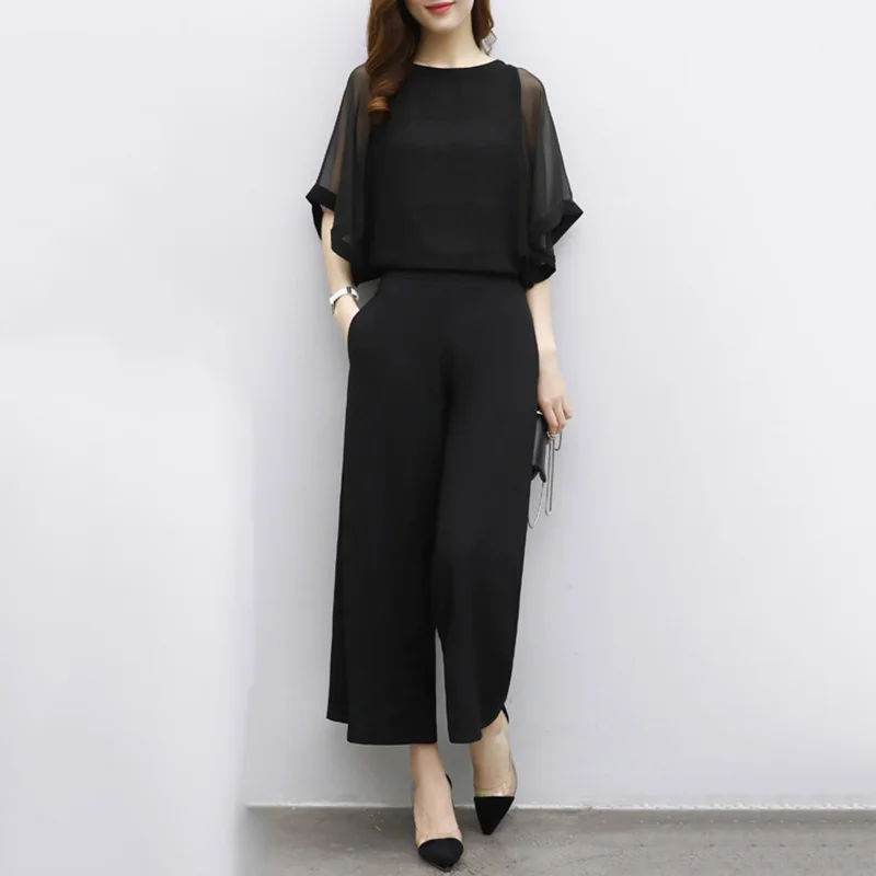 Elegant Mesh Panel Sleeve Two Piece Set