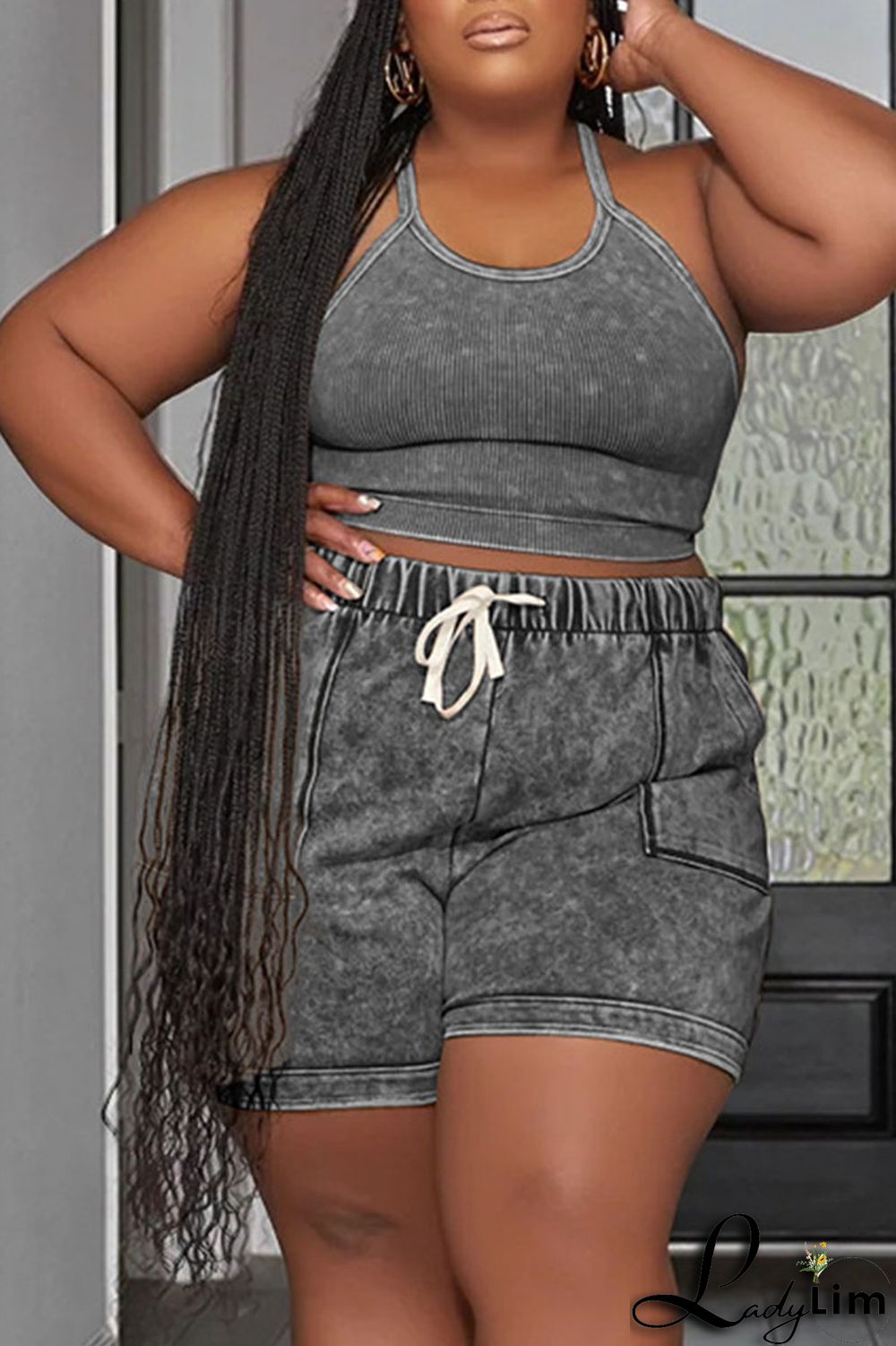 Rose Red Casual Print Patchwork Spaghetti Strap Plus Size Two Pieces