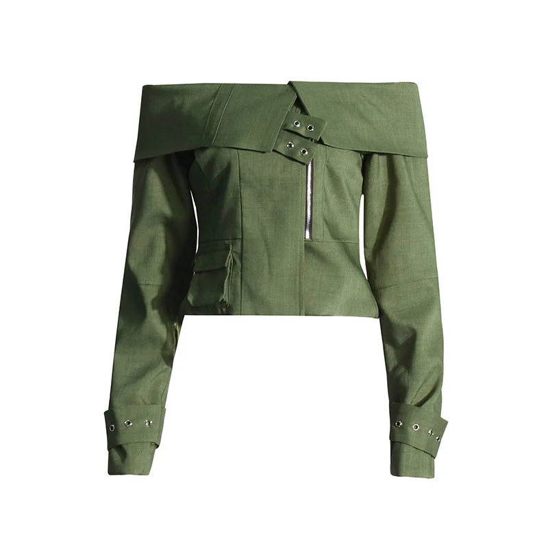 Zingj Spice Girl Wind Jacket 2025 New Word-Collar Irregular Zipper Design Long Sleeve Short Jacket Woman
