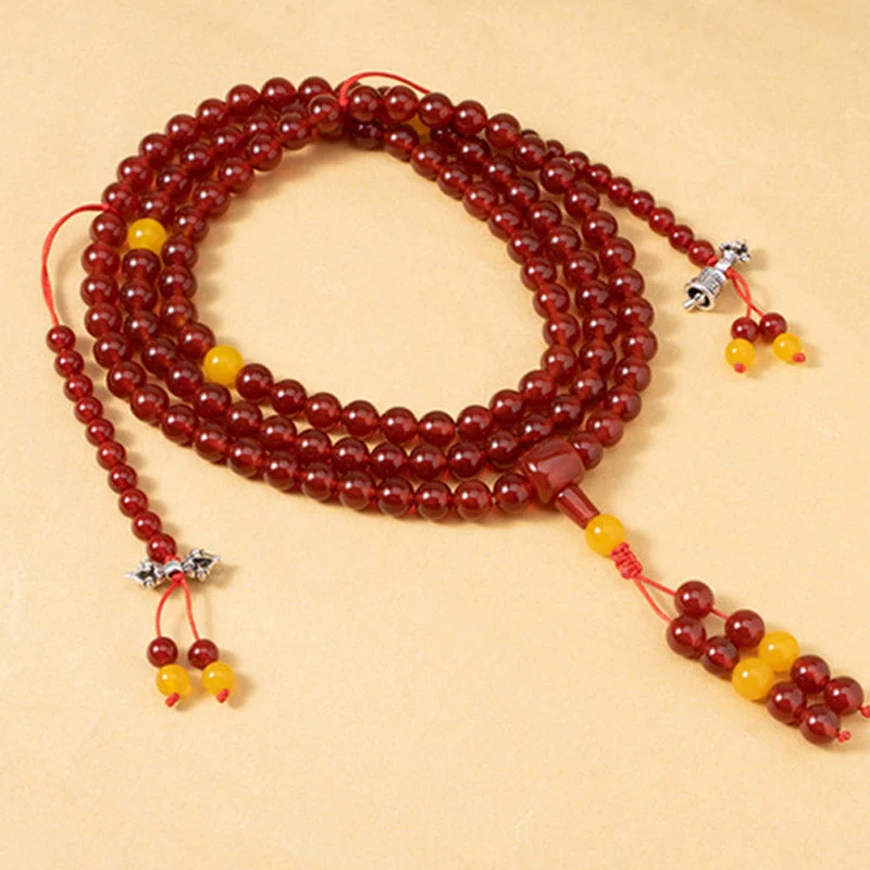 Natural Red Agate Yellow Agate 108 Beads Happiness Wealth Bracelet Mala