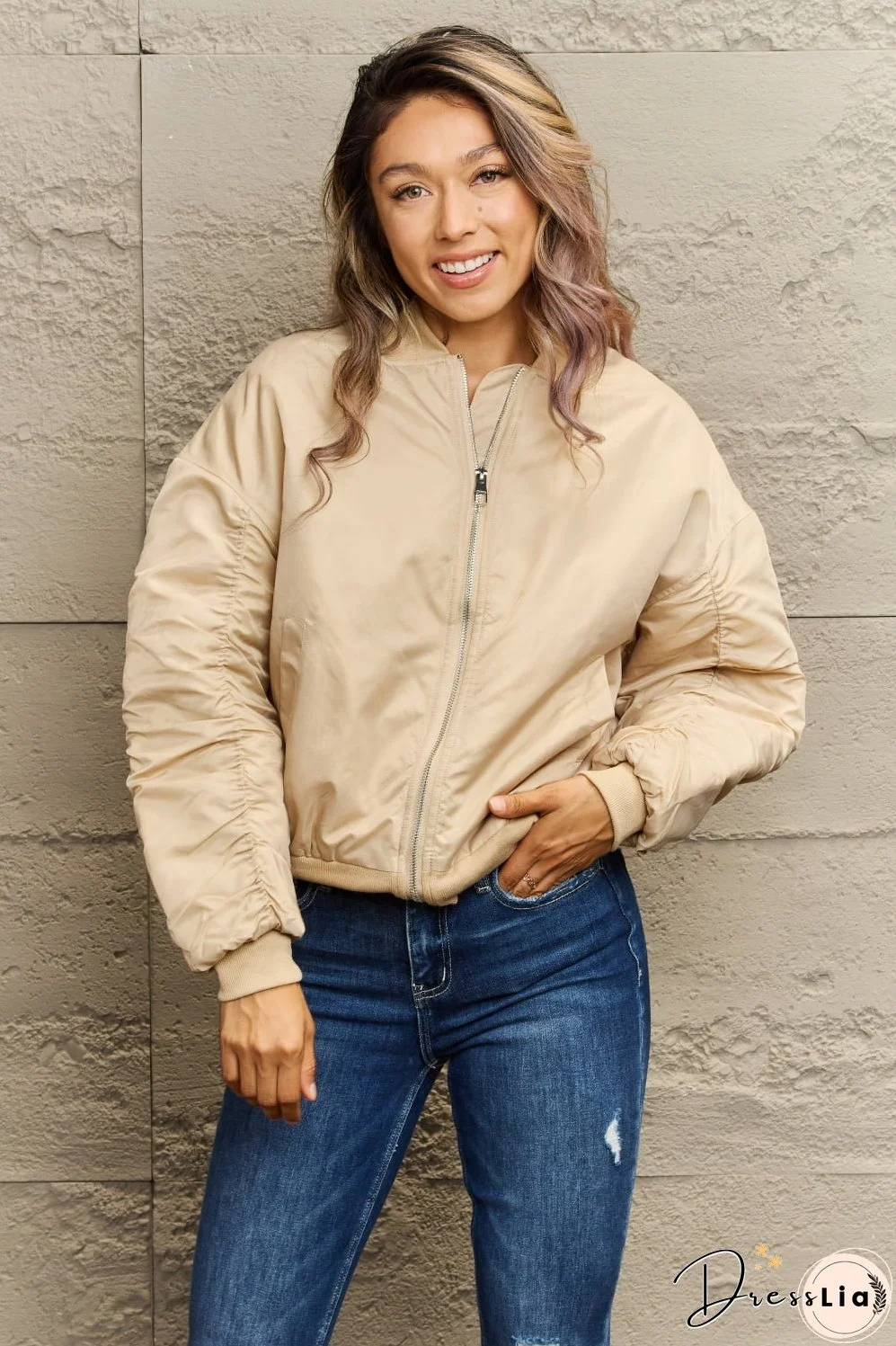 Dropped Shoulder Zip-Up Jacket