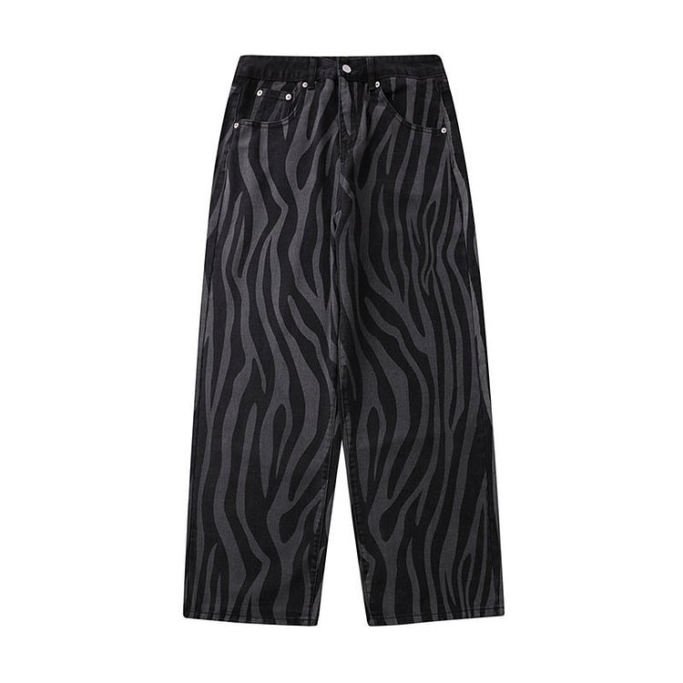 Zebra Striped Printed Jeans Men's plus Size Retro Sports Trousers Loose Straight Trousers Men Denim Pants