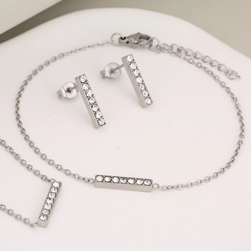 Luxurious Shiny Korean Style Circle Heart Shape 304 Stainless Steel Rhinestones 18K Gold Plated Polishing Plating Inlay Jewelry Set