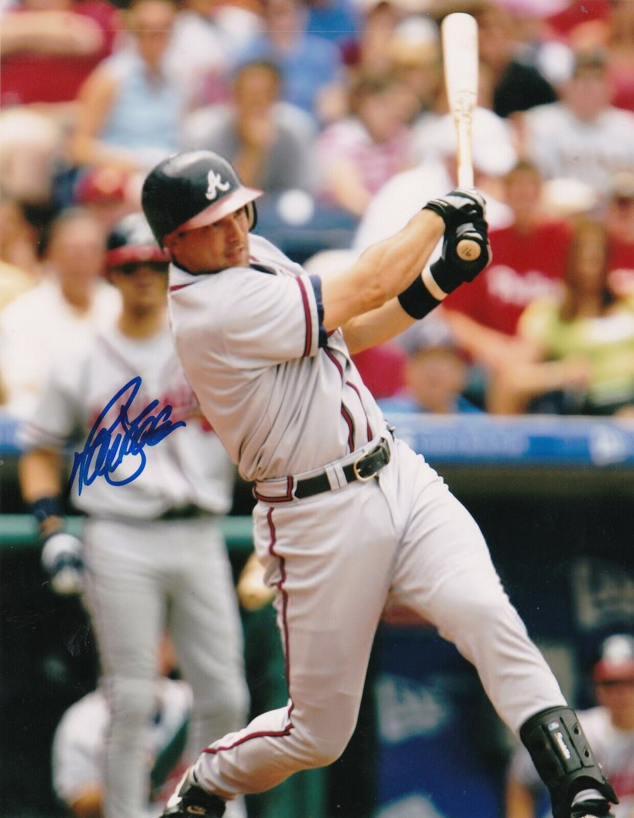 MARK DEROSA ATLANTA BRAVES ACTION SIGNED 8x10