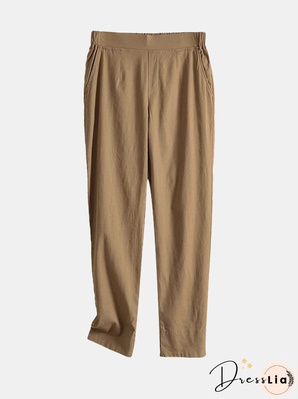 Solid Pocket Elastic Waist Casual Pants For Women