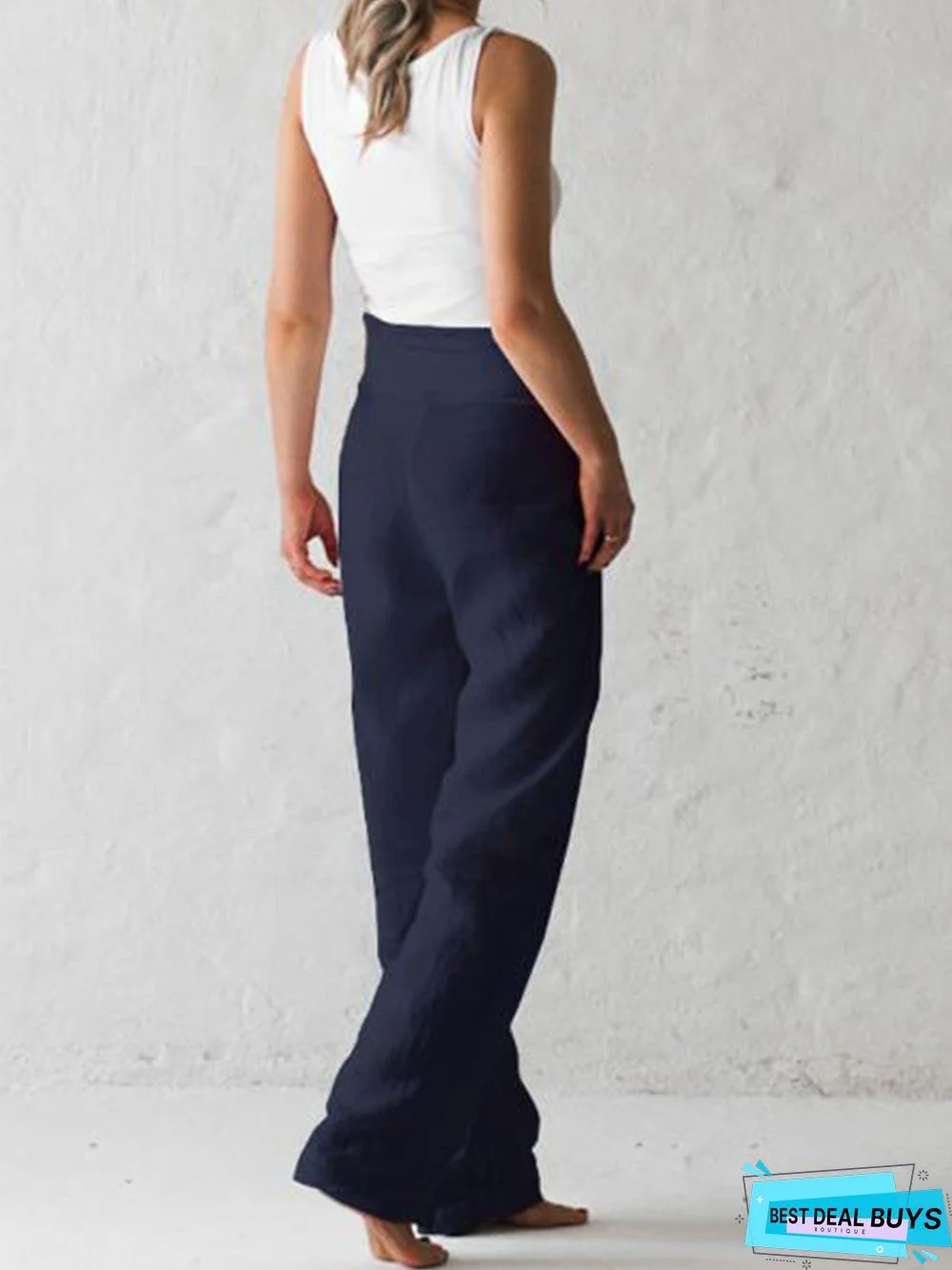 Women Cotton-Blend Linen & Cotton Pants With Belt