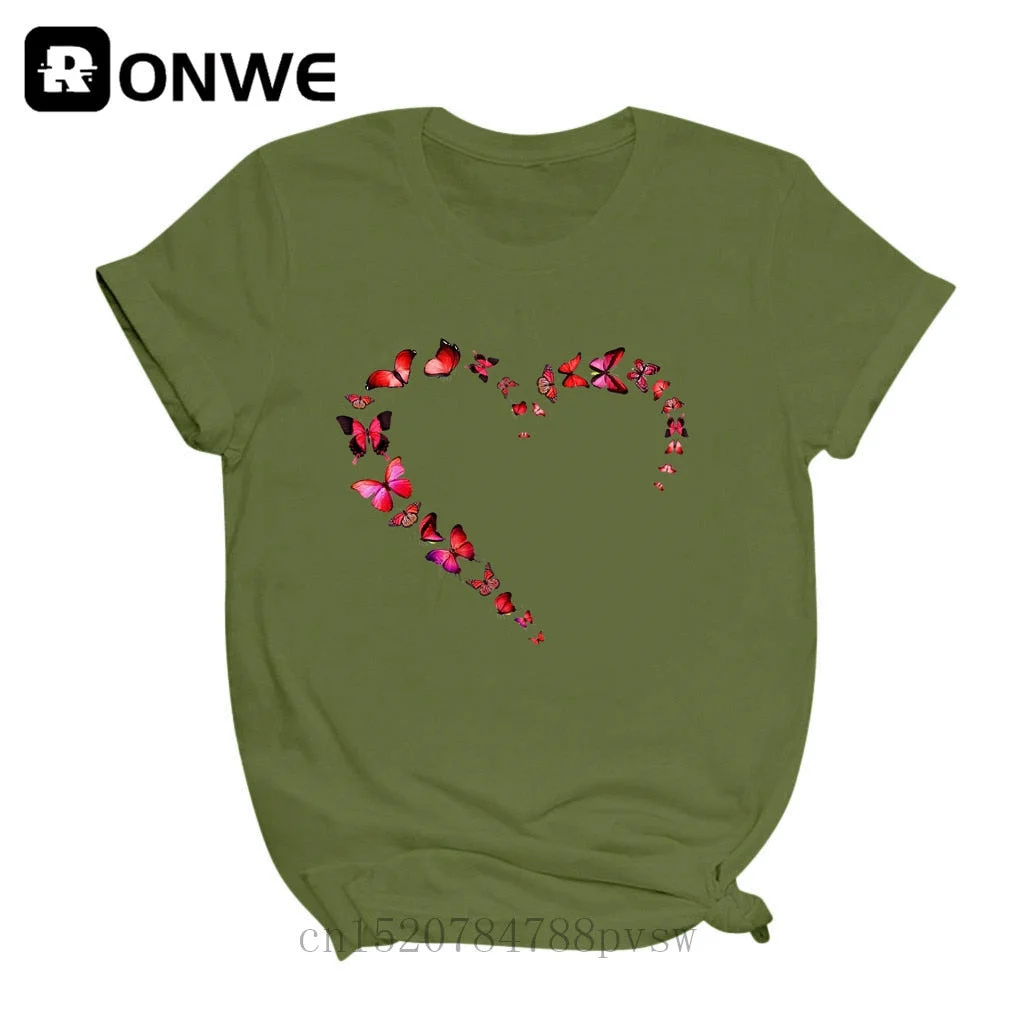 Women Butterfly Love Heart Fashion 90s Black T-shirt Girl Harajuku 90S White Clothes Female Graphic Top Tee,Drop Ship