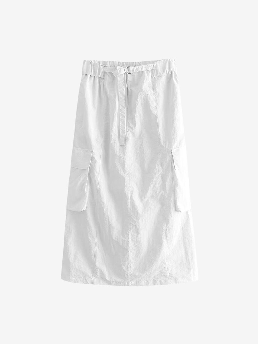 High Waist Belted Big Pocket Skirt