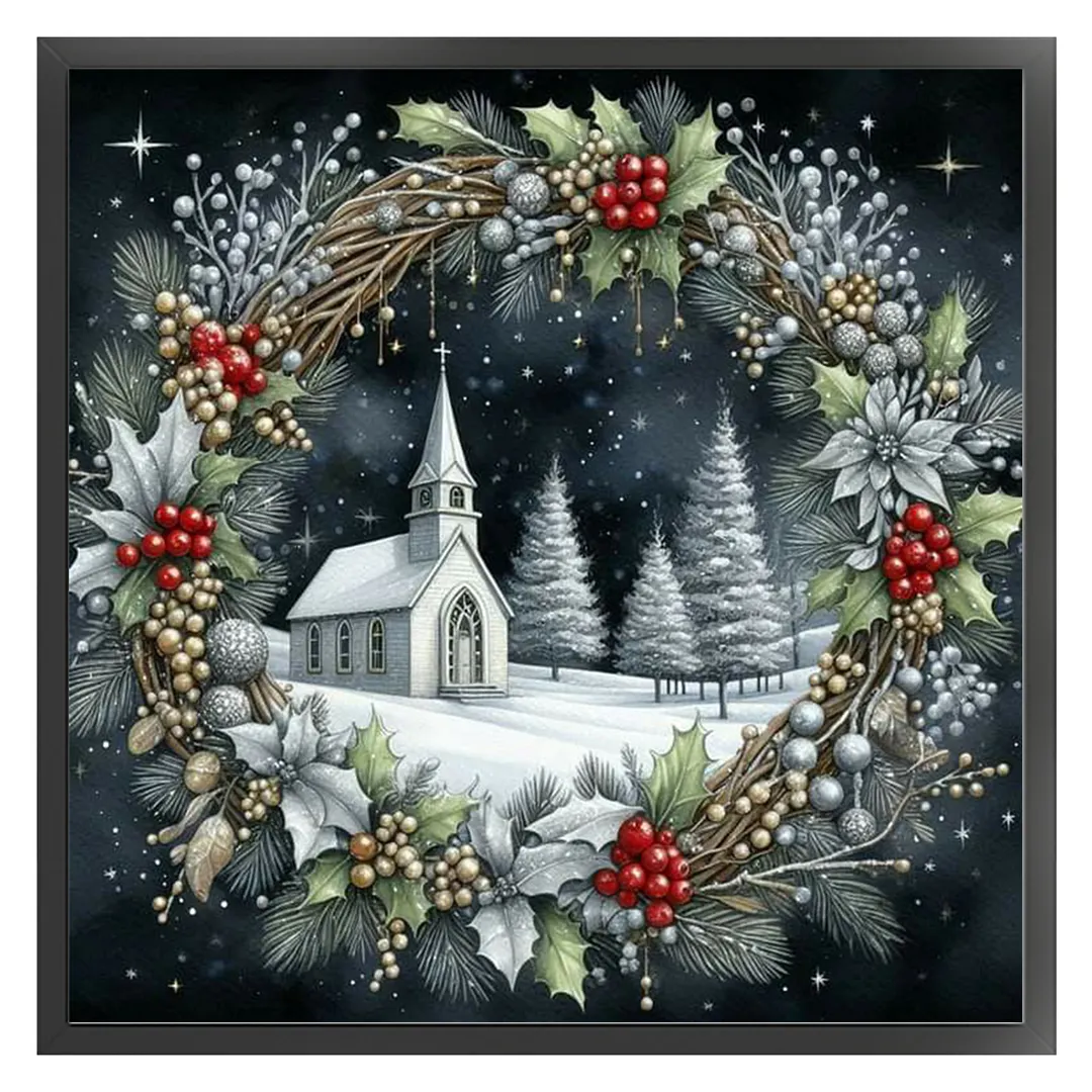 Green Xmas Scenery Full 14CT DIY Counted Cross Stitch Art Crafts Kits 40x40cm