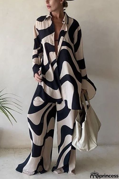 Geometry Print Loose Shirt Pants Set