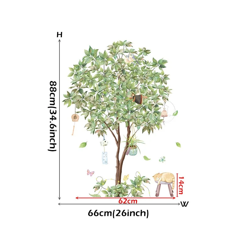 Big Tree Birch Wall Stickers Green Leaves Wall Decals Living Room Bedroom Birds Home Decor Poster Mural PVC Room Decoration