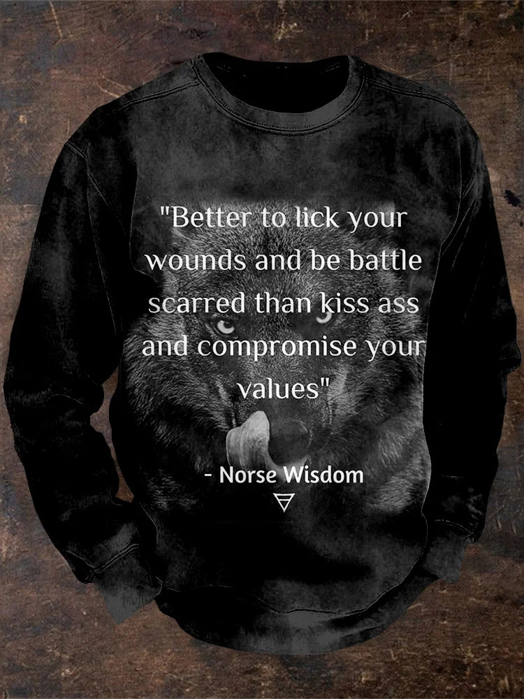 Men's Viking Inspired Norse Wisdom Quotes Washed Sweatshirt