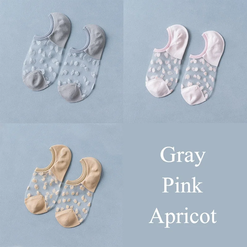3 Pairs/Set Crystal Lace Socks Summer Women Transparent Lace Silk Flower Girls Elastic Invisible Short Boat Socks Female Sox