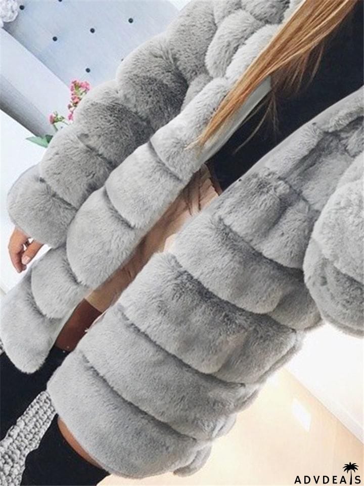 Ultra Comfortable Pocket Faux Fur Hooded Midi Length Coat