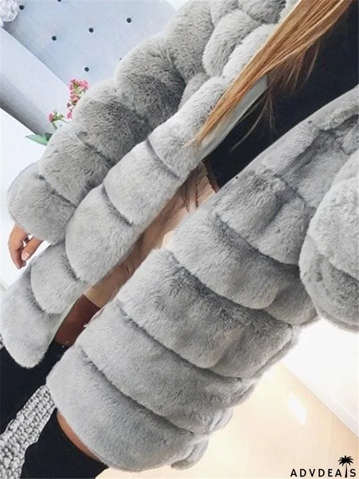 Ultra Comfortable Pocket Faux Fur Hooded Midi Length Coat