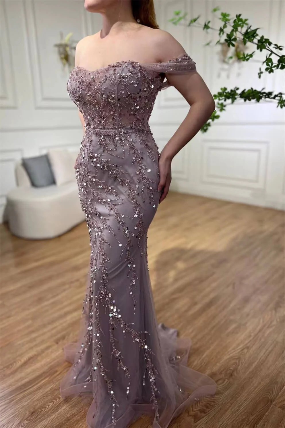 Bellasprom Off-The-Shoulder Sweetheart Mermaid Prom Dress Long With Sequins Beadings Bellasprom
