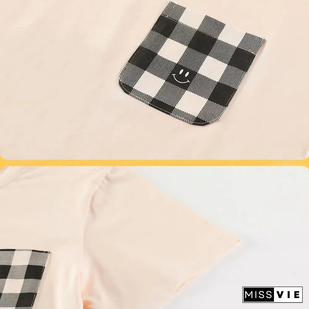 Smiling Face Lattice Summer Cotton Family Pajamas Matching Sets