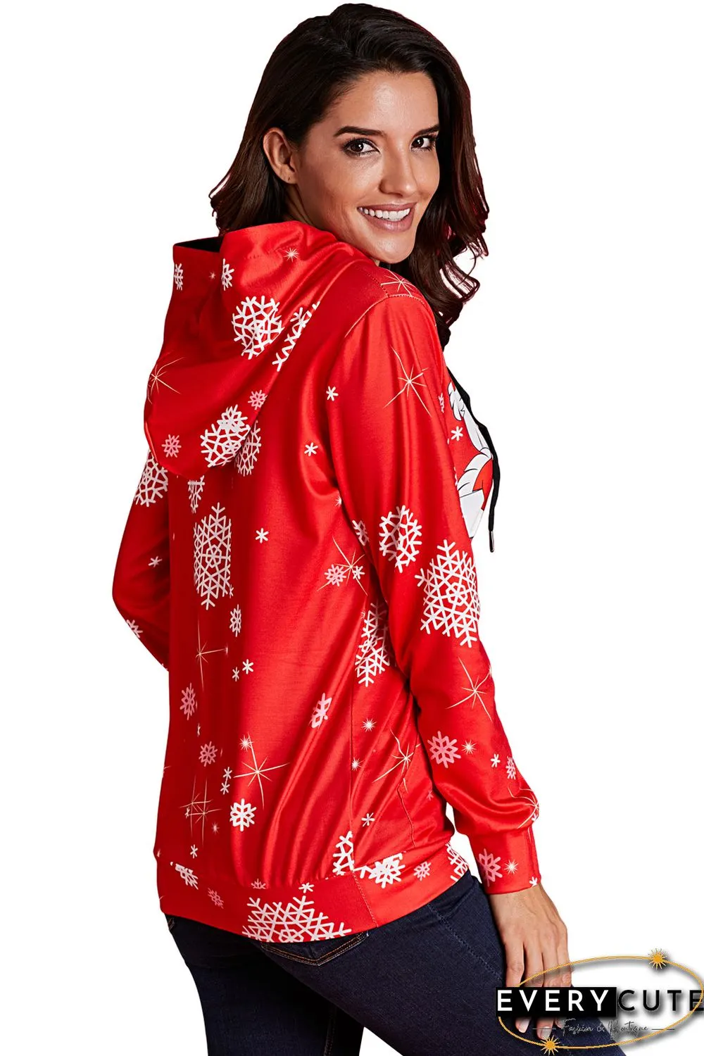 Red Christmas Pullover Santa Claus Accent Hoodie