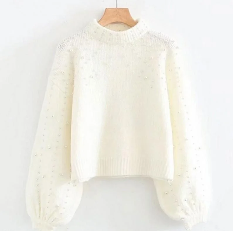 Round Neck Sweater Ladies Pullover Beaded Sweater