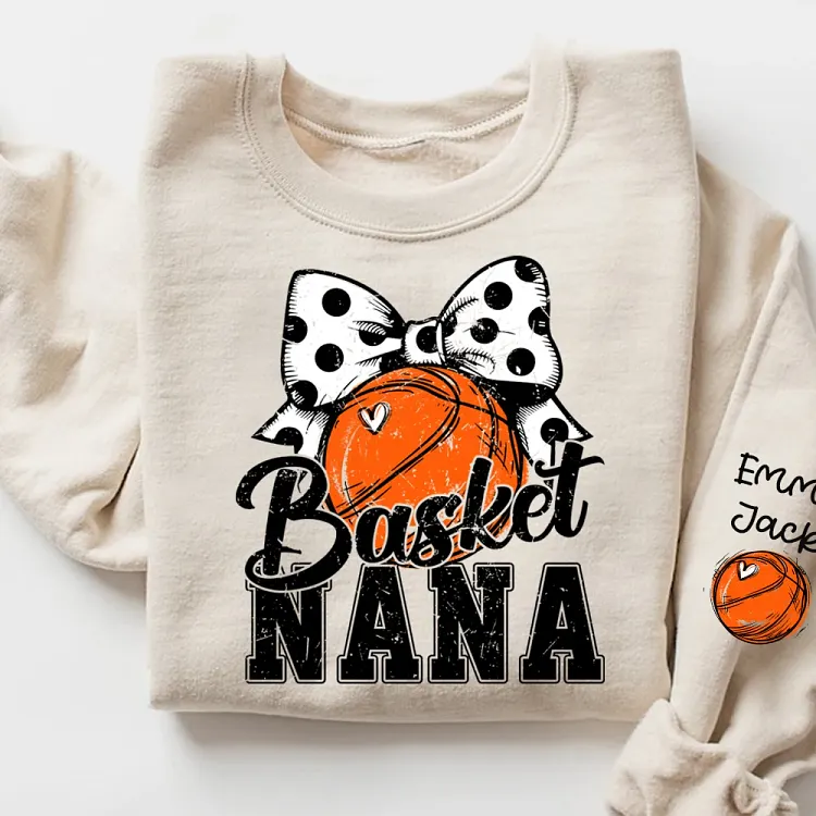 Basketball Game Day Nana Sweatshirt, Custom Grandchildren Names Sports Fan Tee