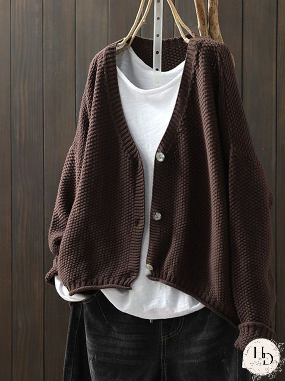 Women's Cotton Loose Art Casual Button Knit Sweater Jacket