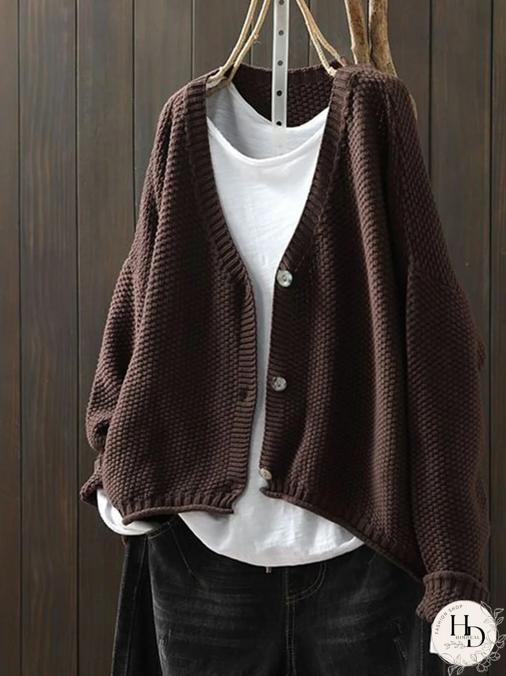 Women's Cotton Loose Art Casual Button Knit Sweater Jacket