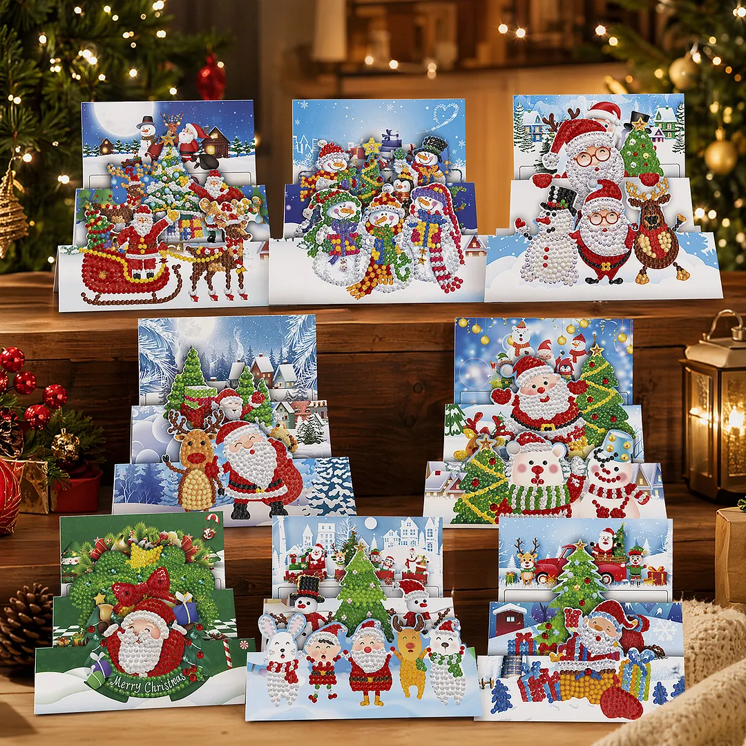 8PCS Santa Claus DIY Diamond Painting Greeting Card Kits with Envelopes Diamond Art Greeting Cards Diamond Art Cards Kits for Adults DIY Crafts Family Friend Gifts