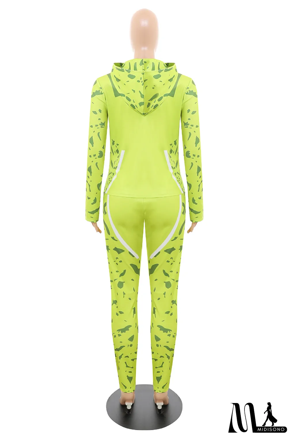 MidiSono - Blue Casual Print Split Joint Hooded Collar Long Sleeve Two Pieces