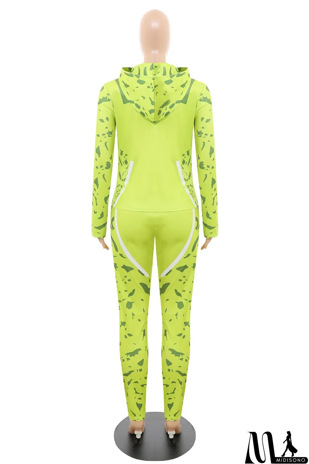 MidiSono - Blue Casual Print Split Joint Hooded Collar Long Sleeve Two Pieces