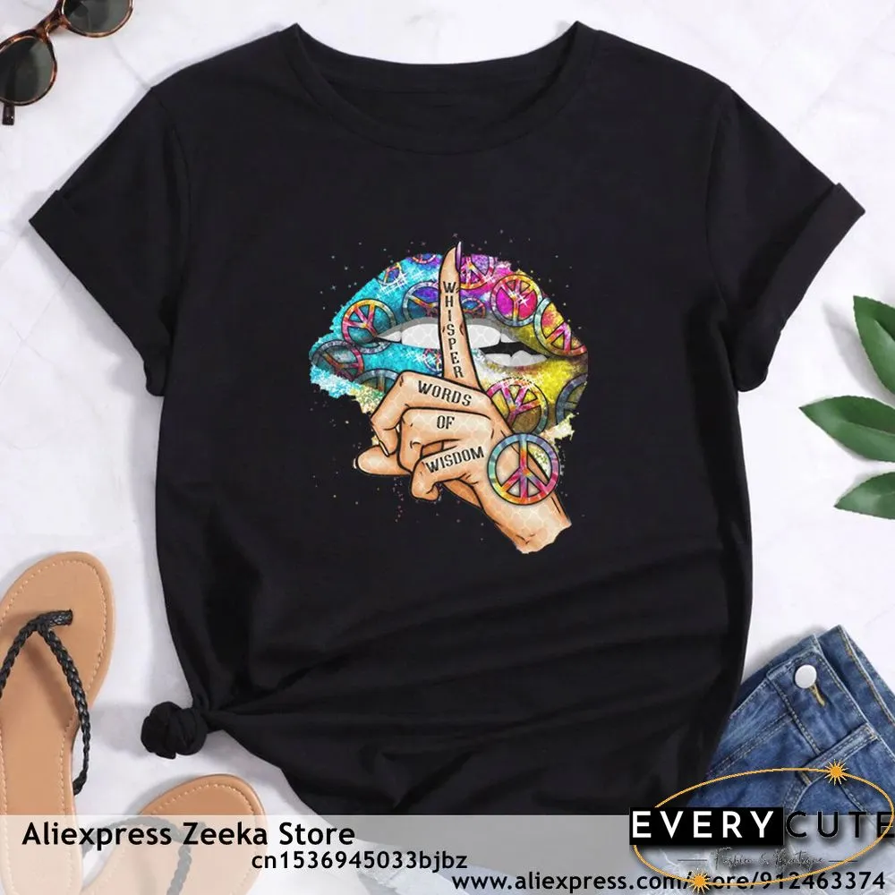 Womens Traveling Fun Print Tee-Shirt for Girls Y2K Harajuku Basics Collar White Shirt