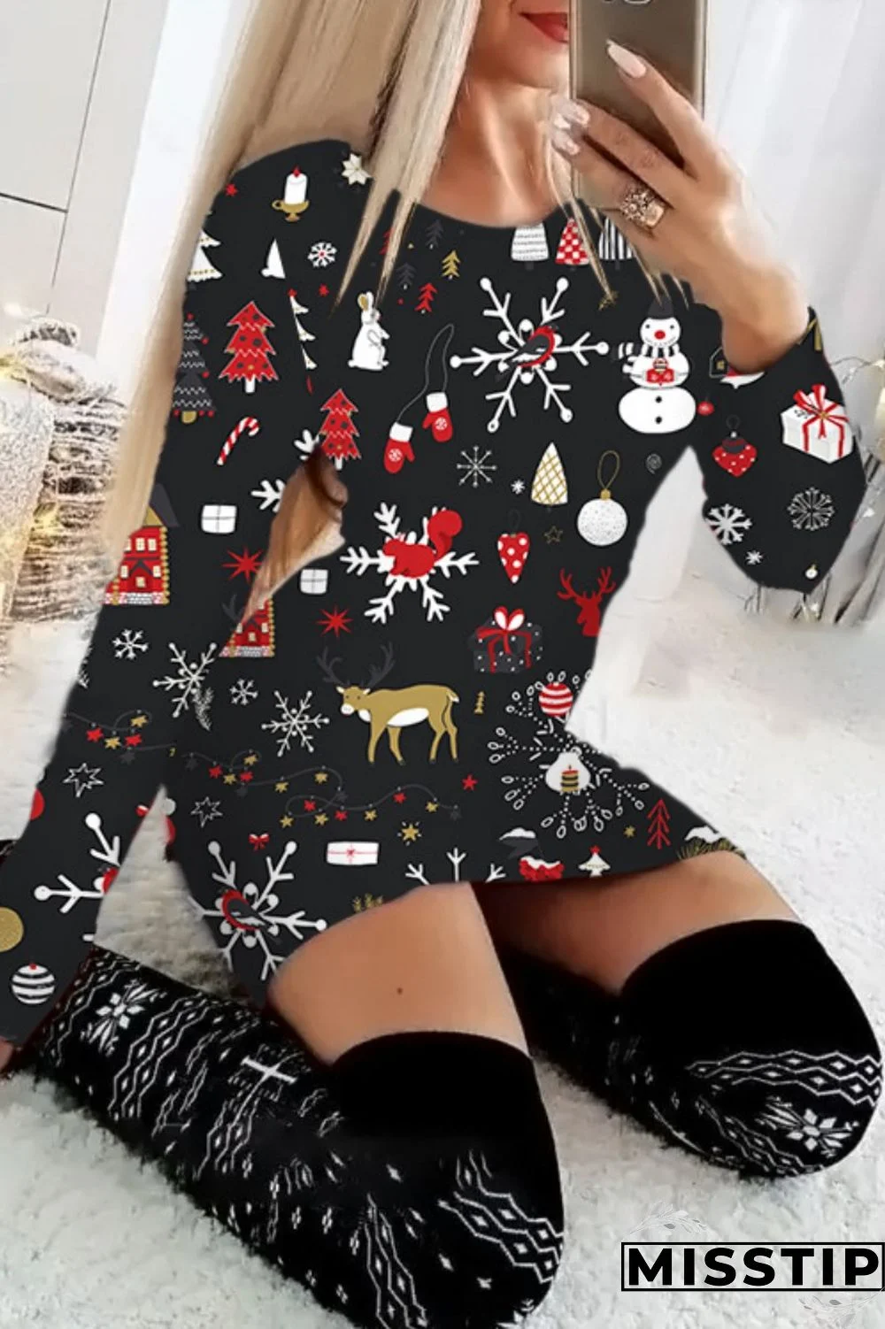 Black Casual Print Patchwork Basic O Neck Long Sleeve Dresses