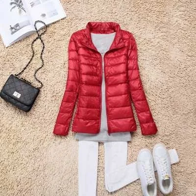 Women 90% White Duck Down Jacket Autumn Female Ultra Light Down Jackets Slim Solid Long Sleeve Hooded Parkas Candy Color