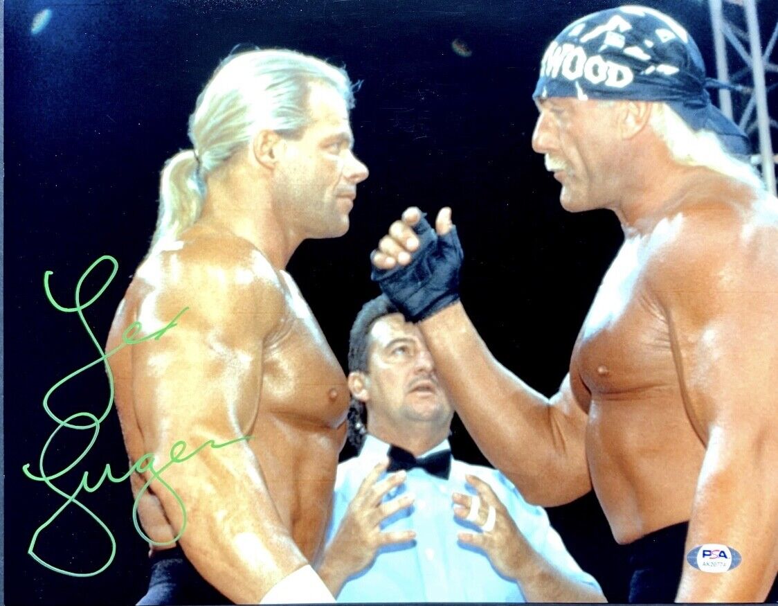 Lex Luger Signed 11x14 Photo Poster painting w/ Hulk Hogan WCW PSA AK20774