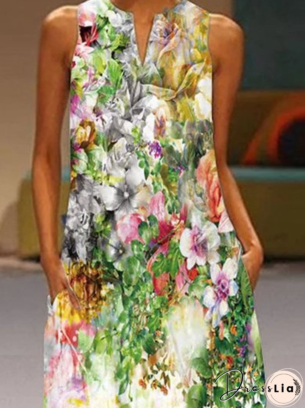 Sleeveless Floral V Neck Dresses