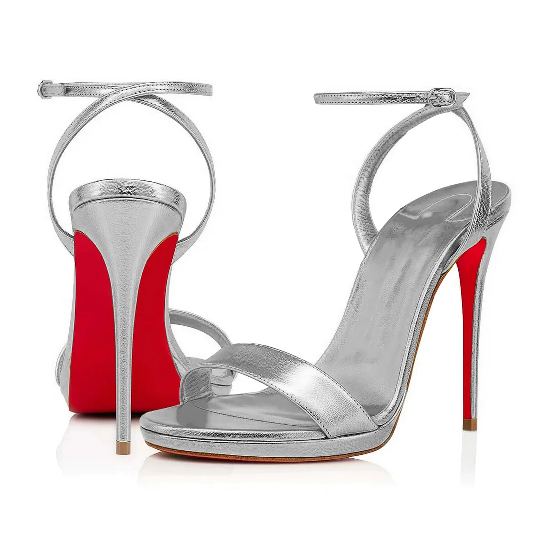 100mm/120mm Women's Low  Platform Sandals Round Open Toe Red Bottom Ankle Straps Matte Pumps-MERUMOTE