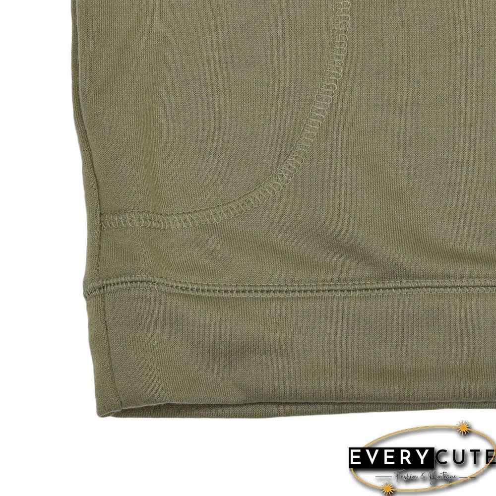 Waffle Knit Splice Army Green Pocket Hoodie