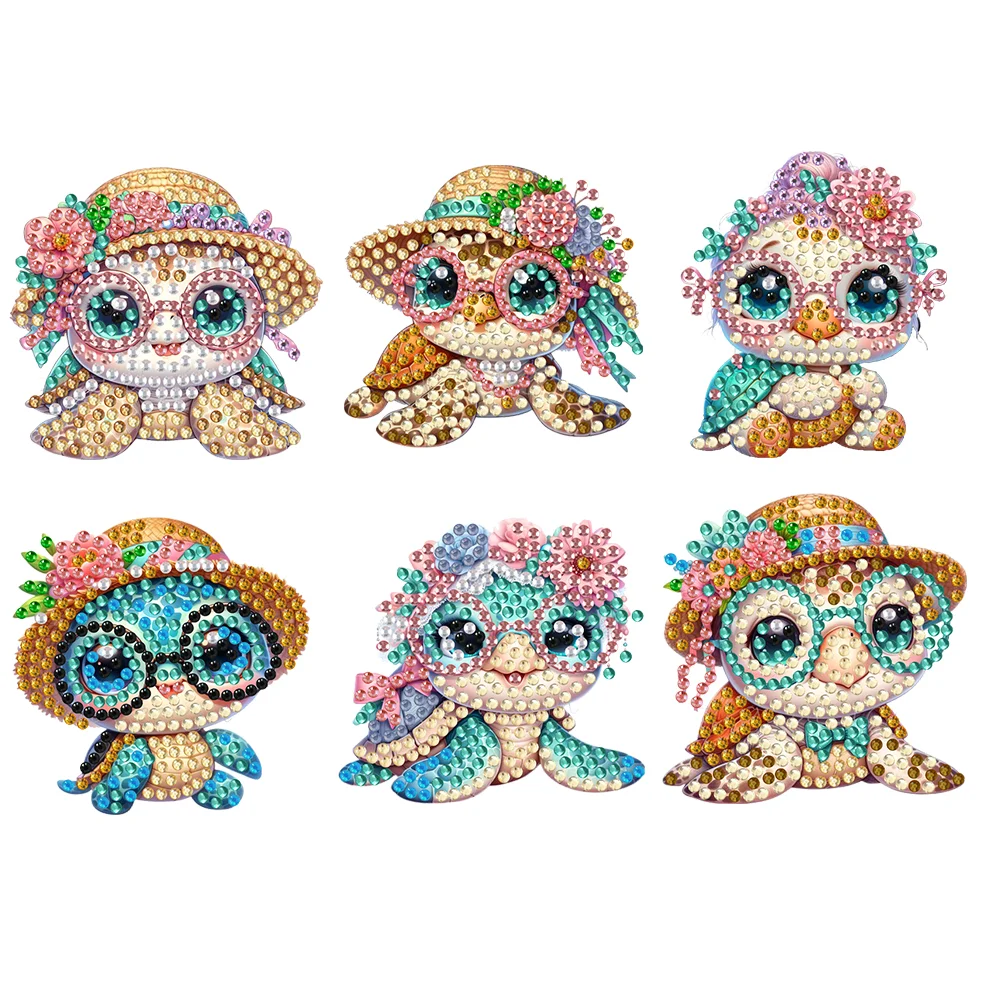 6Pcs Acrylic Summer Beach Turtle DIY Diamond Art Refrigerator Magnets Sticker